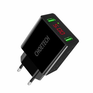 Choetech C0028 nabíječka do sítě 2x USB / 11W / digital displej / černá