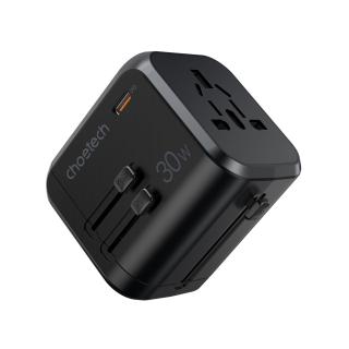 Choetech PD5008-BK nabíječka GaN / EU, UK, USA, AUS / 3x USB / 1x USB-C / 30W