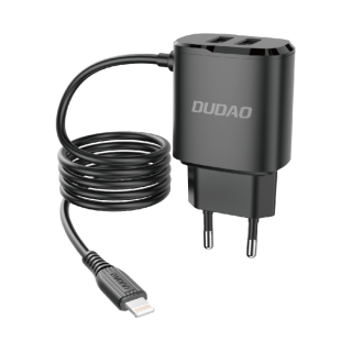 Dudao A2ProL nabíječka do sítě 2x USB / 12W / 5V / 2,4A + kabel iPhone Lightning černá