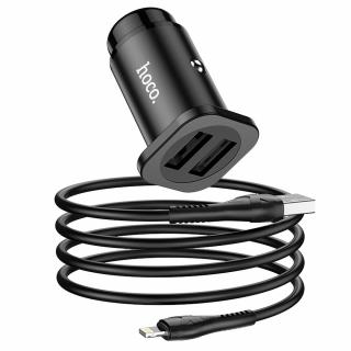 HOCO NZ4 nabíječka do auta 2x USB / 24W + kabel Apple Lightning - černá