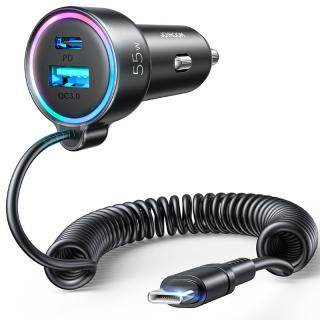 Joyroom JR-CL07 nabíječka do auta 3v1/ USB QC/ USB-C PD / + kabel USB-C 1,5m / 55W