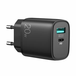 Joyroom L-QP205 nabíječka do sítě USB + USB-C PD / 20W / QC 3.0 / AFC / SCP černá