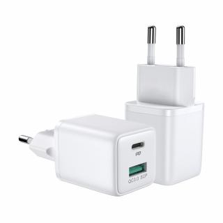 Joyroom L-QP303 nabíječka do sítě USB + USB-C PD / 30W / QC 3.0 / 4,5A / AFC / FCP bílá