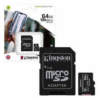 Kingston Canvas Select Plus Micro SDHC 64GB + SD adaptér Class 10 / UHS-I / 100Mb/s