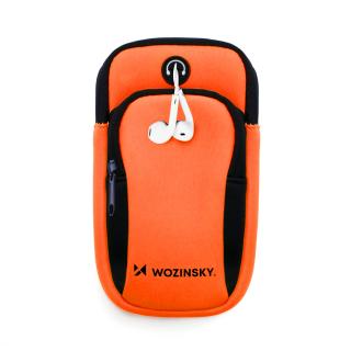 Wozinsky WABOR1 sportovní pouzdro na rameno s prostupem na sluchátka / 2x kapsa oranžové
