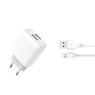 XO L57 nabíječka s výstupem 2x USB / 2,4A bílá + kabel pro iPhone Lightning