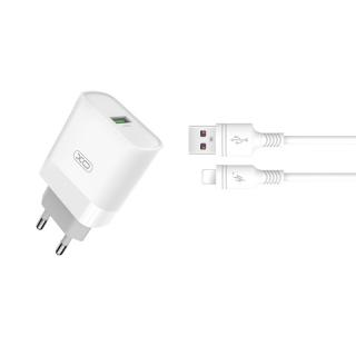 XO L63 nabíječka s výstupem USB / QC 3.0 / 2,4A bílá + kabel pro iPhone Lightning