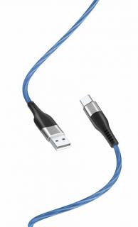 XO NB158 svítící USB kabel - USB-C 1m / 2,4A modrý