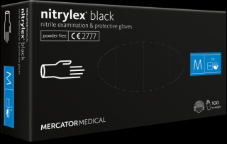 Jednorázové nitrilové zdravotnické rukavice Mercator NITRYLEX černé 100 ks M