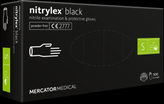 Jednorázové nitrilové zdravotnické rukavice Mercator NITRYLEX černé 100 ks S