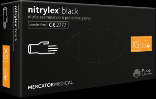 Jednorázové nitrilové zdravotnické rukavice Mercator NITRYLEX černé 100 ks XS