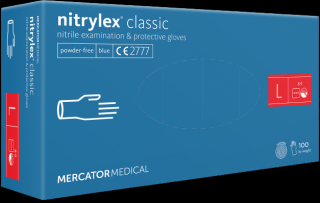 Jednorázové nitrilové zdravotnické rukavice Mercator NITRYLEX modré celotexturované 100 ks L