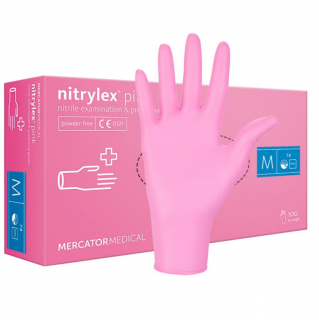 Jednorázové nitrilové zdravotnické rukavice Mercator NITRYLEX růžové 100 ks L