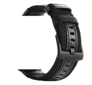 Koženo - nylonový pásek na hodinky - 22mm Barva: Černá
