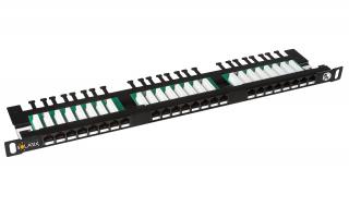 Patch panel Solarix 24xRJ45 CAT5E UTP s vyvazovací lištou černý 0,5U