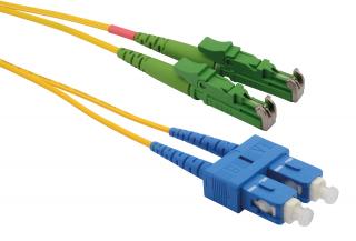 Patchcord optický E2000 SM OS2 9/125, LSH/APC-SC/PC, 2m, LSOH žlutý duplex