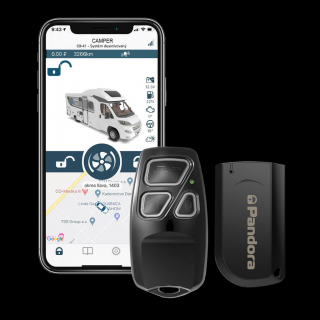 Pandora CAMPER GSM alarm pro malé obytné vozy pro karavany s online mobilní apli (Pandora CAMPER je zabezpečovací systém vyvinutý pro ochranu kompaktních obytných vozů jako VWT6 Caravelle či Peugeot Traveller. Díky připojení k datové sběrnici vozidla a dv