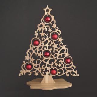 Dekorace vánoční strom na podstavci s koulemi 135 x 105 cm, český výrobek