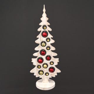 Dekorace vánoční strom na podstavci s koulemi bílý 100 x 40 cm, český výrobek