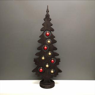 Dekorace vánoční strom na podstavci s koulemi mořený 75 x 30 cm, český výrobek
