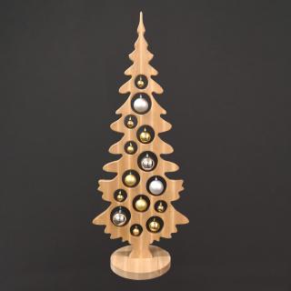 Dekorace vánoční strom na podstavci s koulemi přírodní 100 x 40 cm, český výrobek