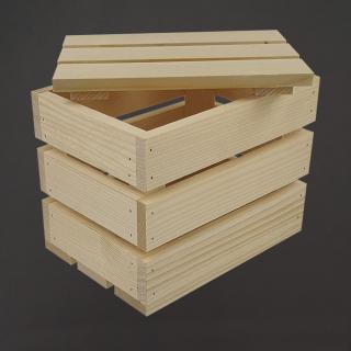 Dřevěná dárková bedýnka s víkem, masivní smrkové dřevo, 20x14x16 cm (délka/šířka/výška)