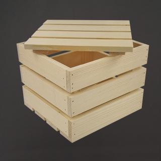 Dřevěná dárková bedýnka s víkem, masivní smrkové dřevo, 20x19x16 cm (délka/šířka/výška)