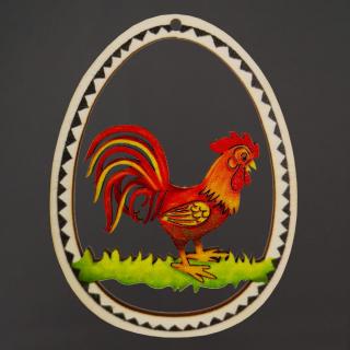 Dřevěná dekorace vajíčko kohout, velikost 9 cm, český výrobek
