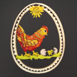 Dřevěná dekorace vajíčko slepička, velikost 9 cm, český výrobek