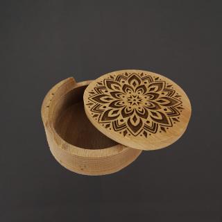 Dřevěná krabička kulatá mandala, masivní dřevo, 8 cm, český výrobek