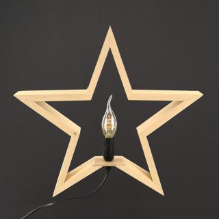 Dřevěná lampička hvězda, masivní dřevo, rozměr 40 cm, český výrobek