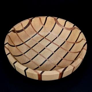 Dřevěná miska mozaika kulatá, masivní dřevo, 2 druhy dřevin, rozměr 20x20x4,5 cm
