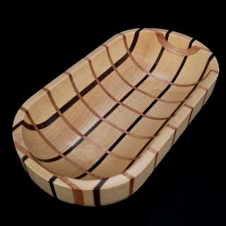 Dřevěná miska mozaika ovál, masivní dřevo, 3 druhy dřevin, 22x12x4,5 cm