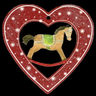 Dřevěná ozdoba barevná srdce s houpacím koněm 6 cm
