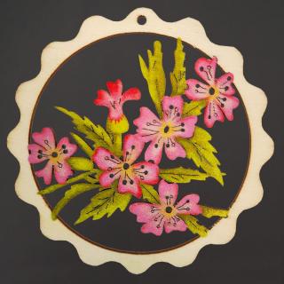 Dřevěná ozdoba barevná vlnka květiny 8 cm, český výrobek