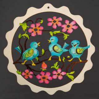 Dřevěná ozdoba barevná vlnka ptáčci 18 cm, český výrobek