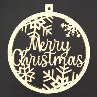 Dřevěná ozdoba kolečko - Merry Christmas, 6 cm, český výrobek
