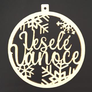 Dřevěná ozdoba kolečko - Veselé Vánoce, 6 cm, český výrobek