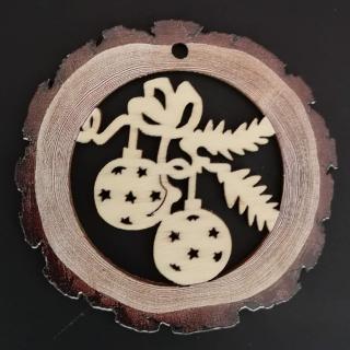 Dřevěná ozdoba s potiskem kůry - koule s koulemi 6 cm