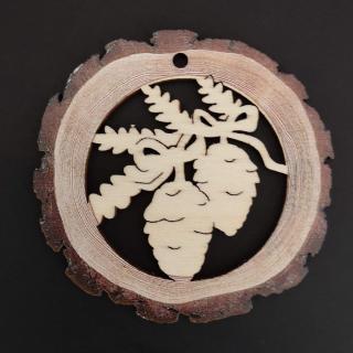 Dřevěná ozdoba s potiskem kůry - koule se šiškami 6 cm