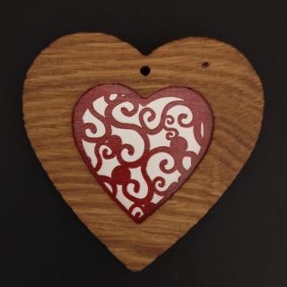 Dřevěná ozdoba z masivu s barevným vkladem - srdce 8 cm