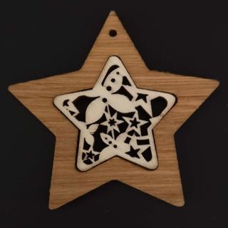 Dřevěná ozdoba z masivu s vkladem - hvězda s ornamentem 8 cm