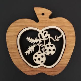 Dřevěná ozdoba z masivu s vkladem - jablko s koulemi 7 cm