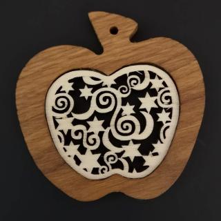 Dřevěná ozdoba z masivu s vkladem - jablko s ornamentem 7 cm
