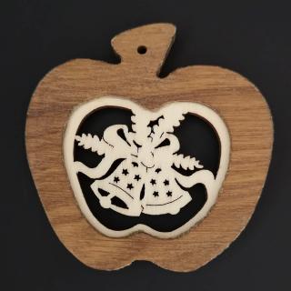 Dřevěná ozdoba z masivu s vkladem - jablko se zvonky 7 cm