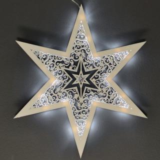 Dřevěná svítící dekorace hvězda s LED osvětlením, 35 cm