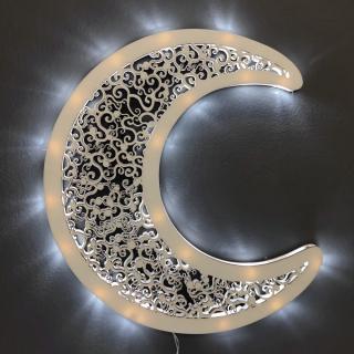 Dřevěná svítící dekorace měsíc s LED osvětlením, 29 cm