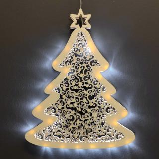 Dřevěná svítící dekorace strom s LED osvětlením, 31 cm