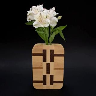 Dřevěná váza obdélníková mozaika, masivní dřevo 4 druhů dřevin, výška 18 cm