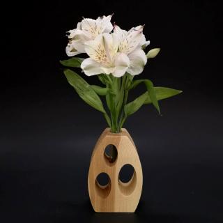 Dřevěná váza oblá s otvory, masivní dřevo, výška 12 cm